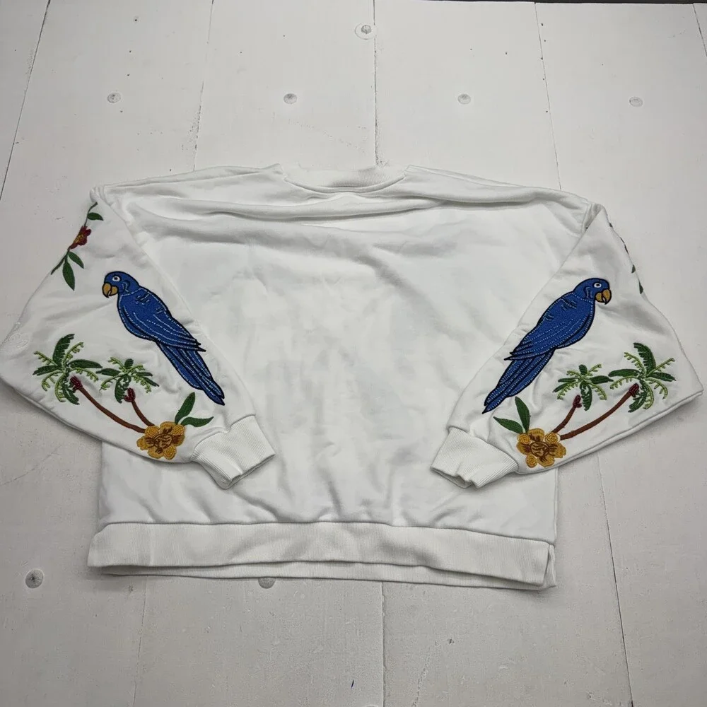 Farm Rio Sweatshirt Womens Large Multicolor Tropical Birds Beaded Embroidered